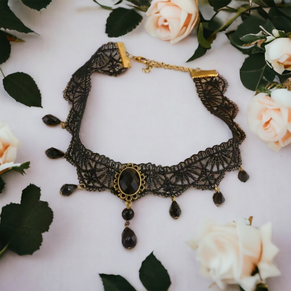 Gorgeous Retro Style Tassel Crystal Lace Necklace Faux Fashion Jewelry‎